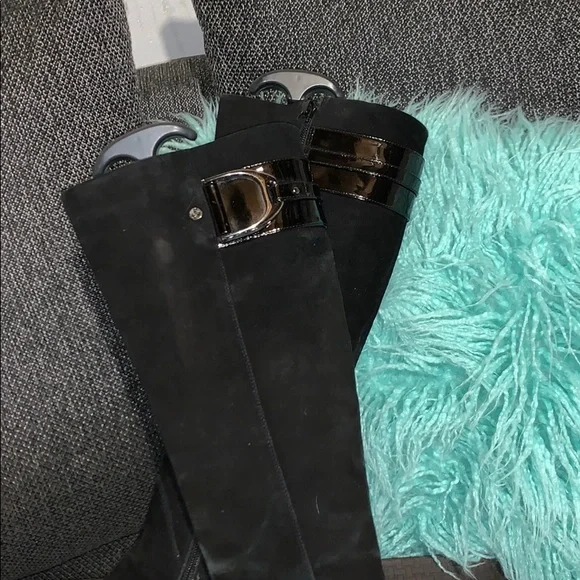 Cole Haan High Heeled Suede Buckle Boot